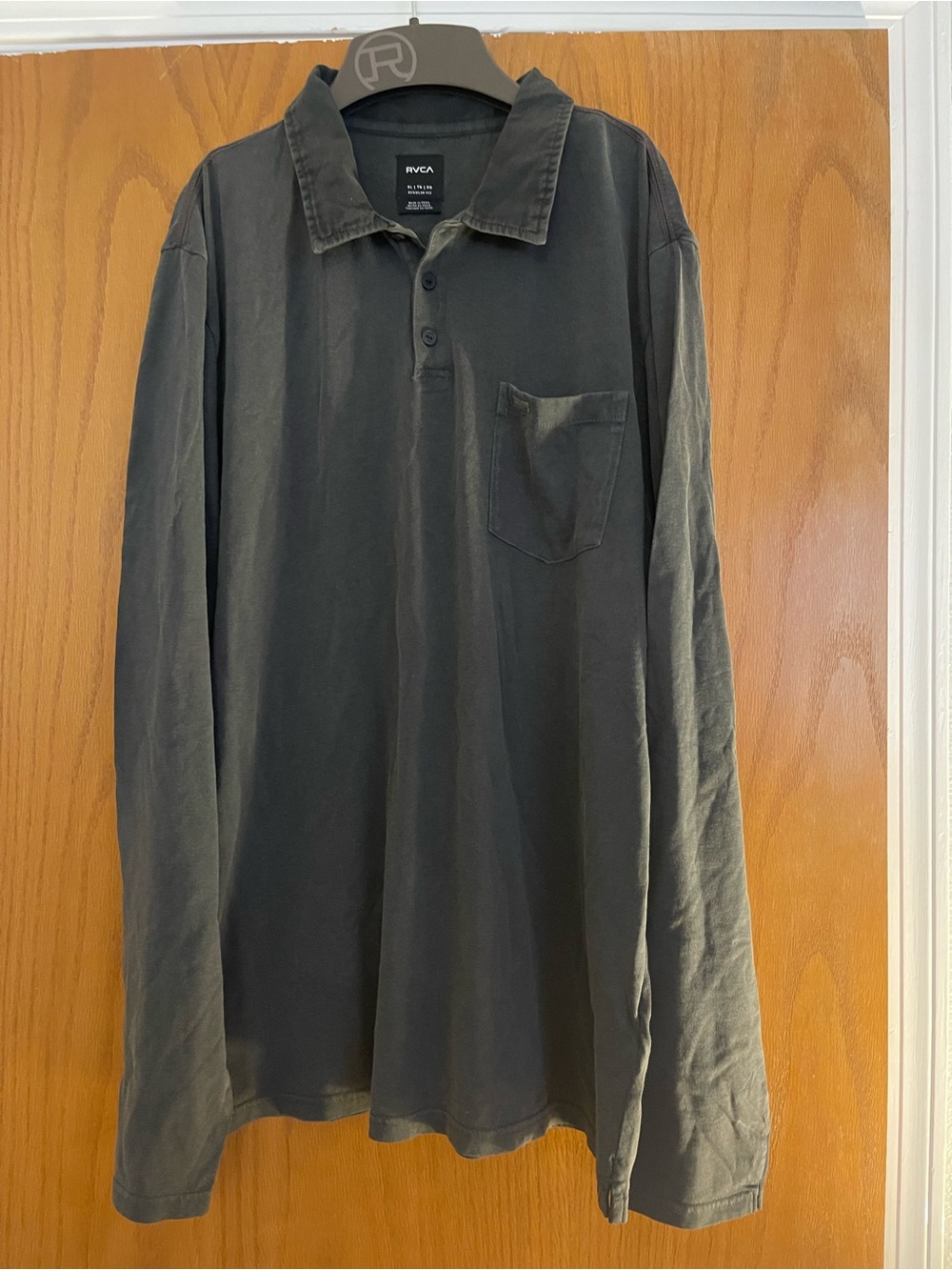 RVCA Men's Long-Sleeve Polo Shirt in Charcoal Black